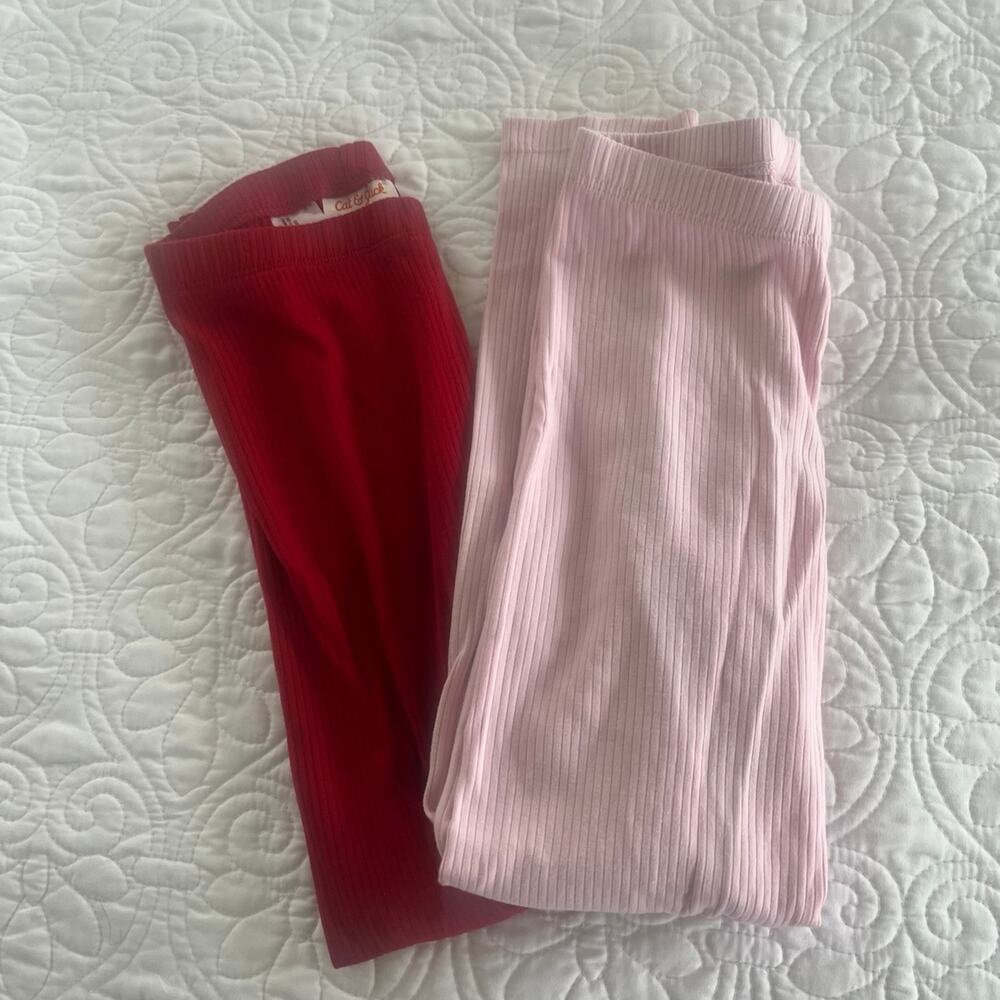 Cat & Jack Girls Ribbed Leggings Bundle - Red and Pink size medium 8